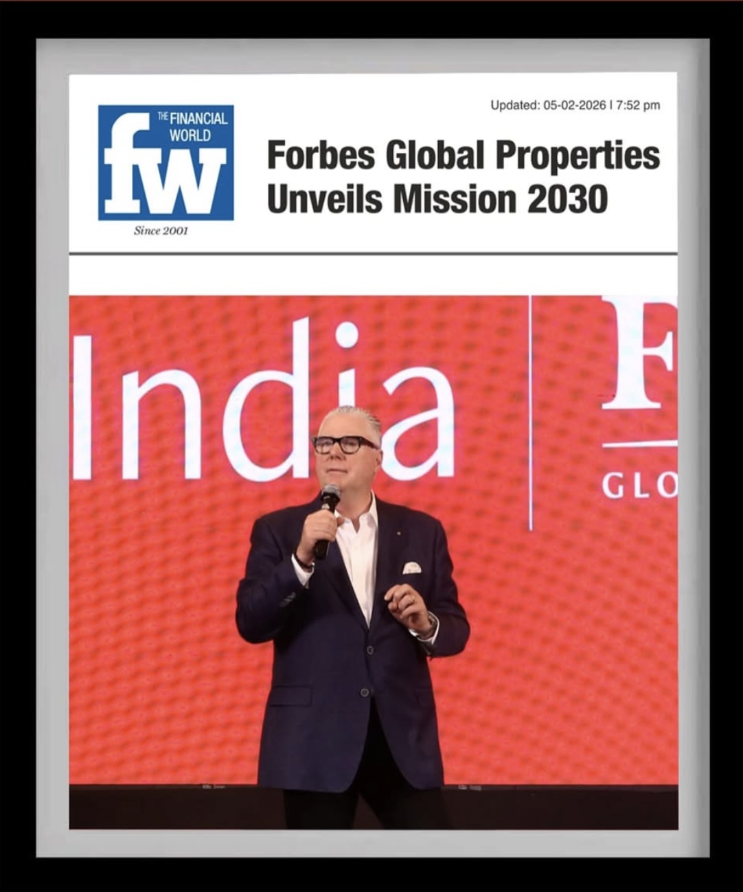 Financial World news coverage of Forbes Global Properties unveiling Mission 2030 strategic vision