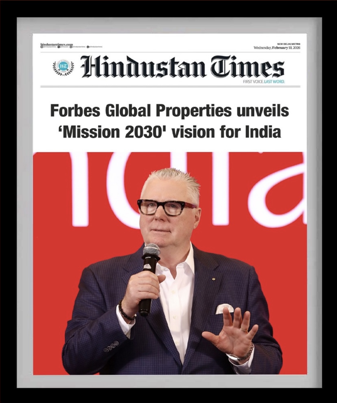Hindustan Times press coverage of Forbes Global Properties unveiling Mission 2030 vision for India